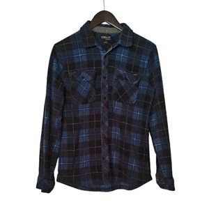O'Neill Standard Fit Small Blue Black Men's Flannel Plaid Long Sleeve Snap Close